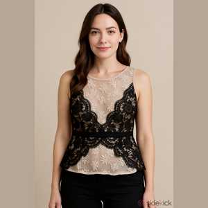 Loft Womens Black and Nude Lace Peplum Sleeveless Lined Blouse Size 6